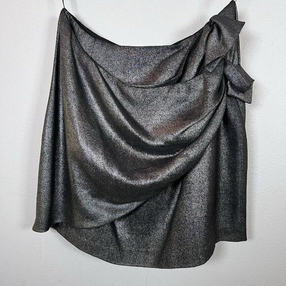 Lenon Women’s Size S Charcoal Metallic Mini Skirt Faux Wrap Front Zipper Closure - Picture 4 of 10